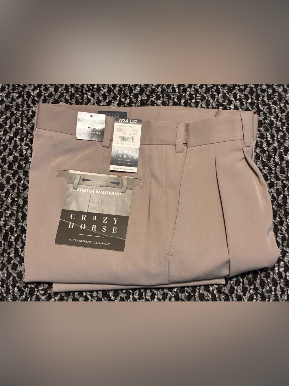 90s Crazy Horse Men Tan Dress Pants Stretch Linen Size 34W x 32L Pleated Cuffs